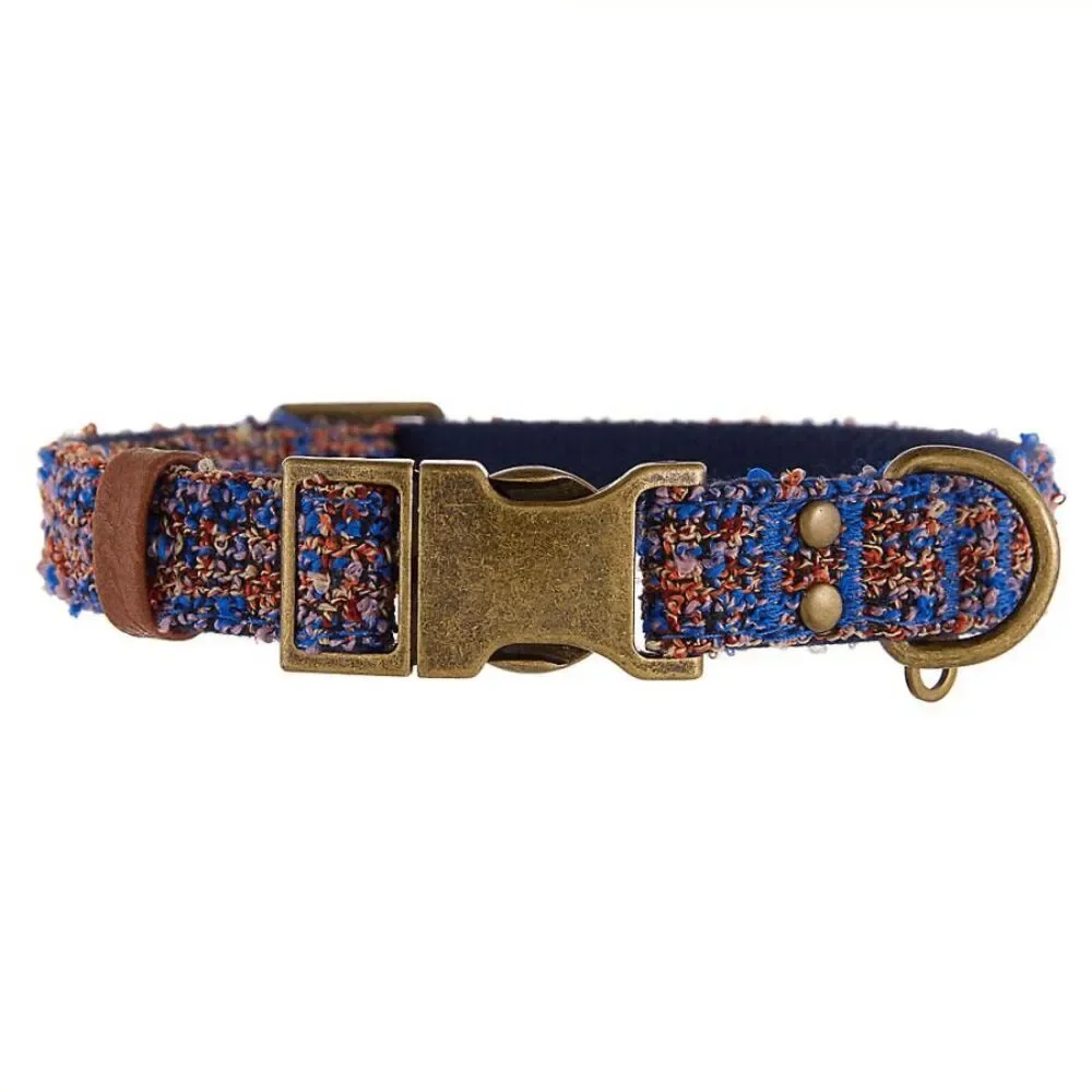 Top Paw Tweed Adjustable Boucle Dog Collar Size XS X-Small Blue‎ Purple Brass
